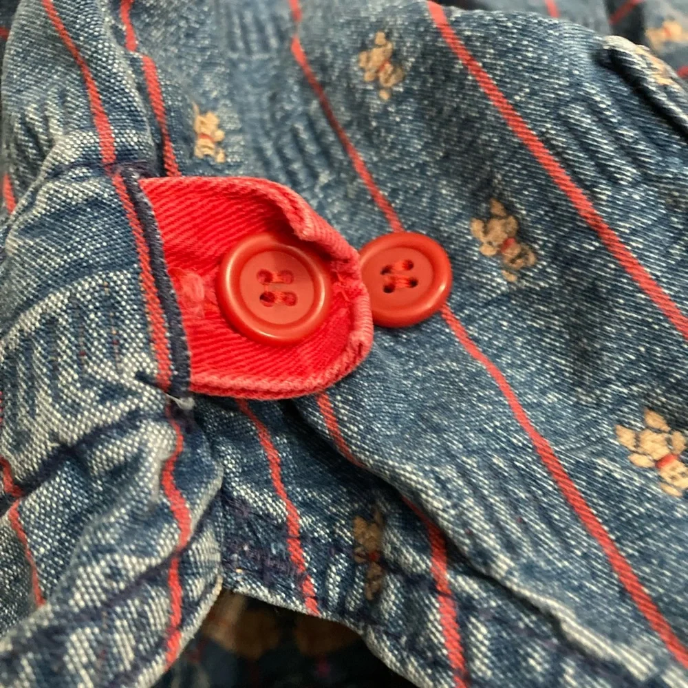 Vintage OshKosh B’Gosh Teddy‎ Bear Overalls 24M Denim Striped USA Made